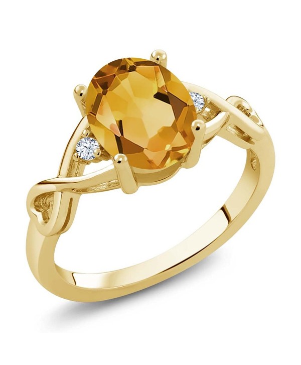 1.55 Ct Oval Yellow Citrine and White Topaz 18K Yellow Gold Plated Silver Ring (Available in size 5- 6- 7- 8- 9) - CC12BLDPGC3