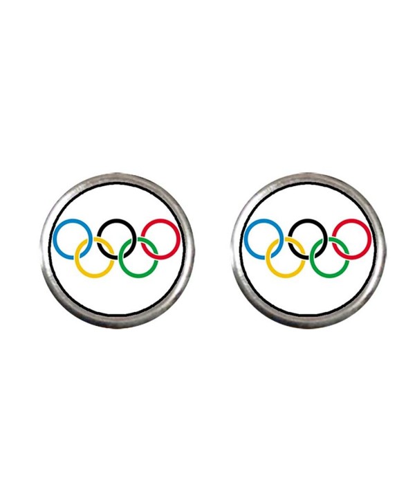 GiftJewelryShop Silver Plated Olympic five rings Photo Stud Earrings 10mm Diameter - CE11Q1DDWH5