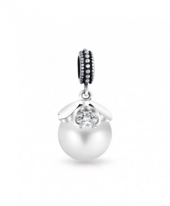 Bling Jewelry 925 Silver Simulated Pearl Heart Dangle Bead Charm - CM11NGV2YVZ