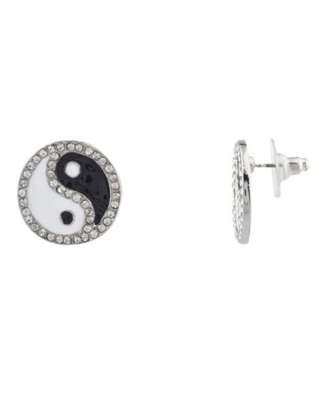 Lux Accessories Pave Crystal Yin Yang Peace Black White Stud Earrings Kids Girl Women - CZ11YL7YRBN