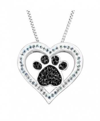 Crystaluxe Paw & Heart Pendant with Swarovski Crystals in Sterling Silver-Plated Brass- 18" - CO12E3U0LRB