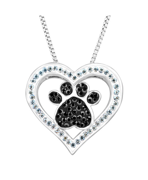 Crystaluxe Paw & Heart Pendant with Swarovski Crystals in Sterling Silver-Plated Brass- 18" - CO12E3U0LRB