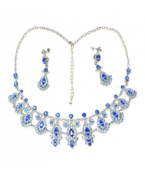 Faship Necklace Earrings Set Sapphire Color Blue Floral - C211TUH9YMV