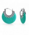 Bling Jewelry .925 Silver Bali Style Synthetic Turquoise Hoop Earrings - CA17YHAA6GQ