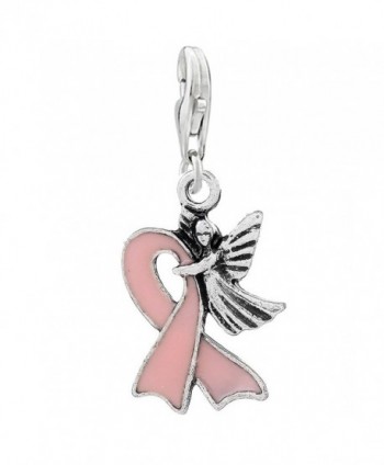 Pink Ribbon Beast Cancer Awareness with Angel Clip on Pendant Charm for Bracelet or Necklace - CB122N7C2K5
