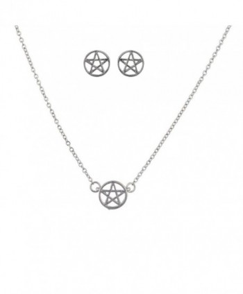 Lux Accessories Silvertone Pentagram Necklace set - C412EXTIK2P