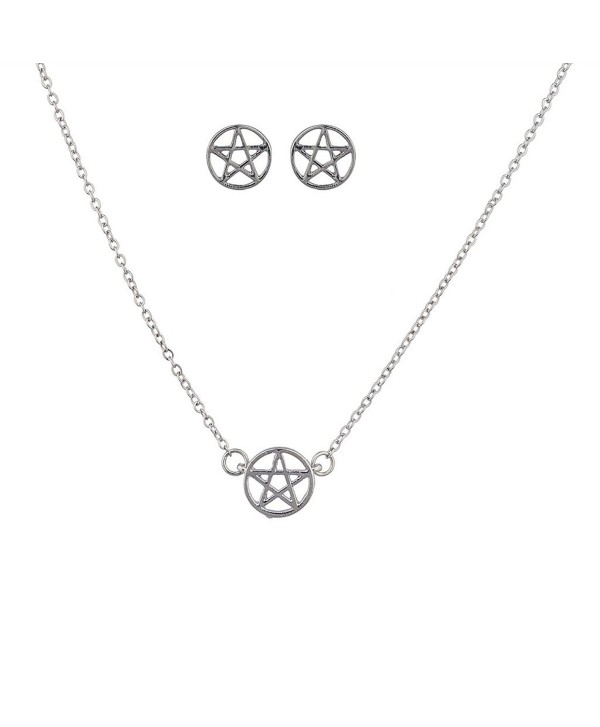 Lux Accessories Silvertone Pentagram Necklace set - C412EXTIK2P