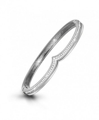 LadyColour "Tresor" Rhodium Plated Crown Bangle Bracelets 7" Push-Button Closure- Crystals from Swarovski - CI12CEH3ELP