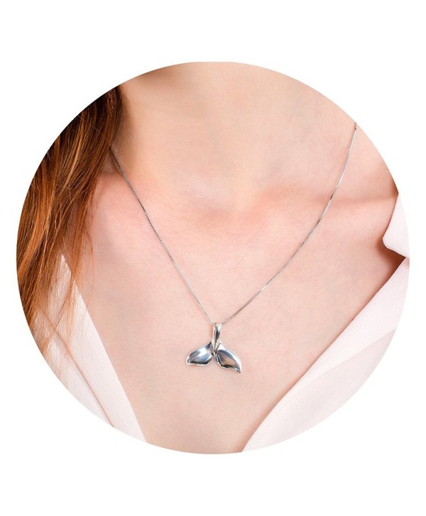 Fettero Pendant Necklace Heart Chain 14K White Gold Fill Solid Dolphin Whale Tail - Tail Sliver - CW184TO5YA5