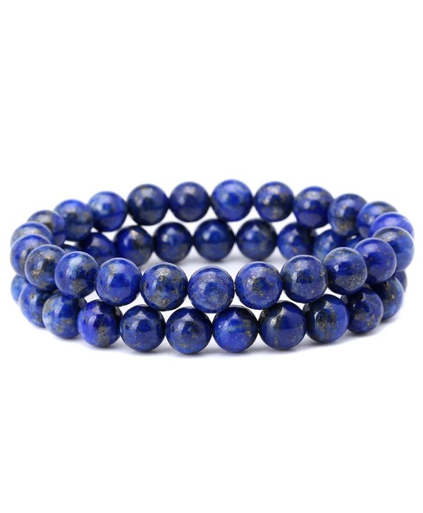 8mm Afghanistan Lapis Lazuli Bracelet Blue Stone Beads Stretchy Strand Bracelets - CQ121GDK6NR