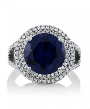 Gem Stone King 7.56 Ct Round Blue Simulated Sapphire 925 Sterling Silver Ring - CC11PNC6907