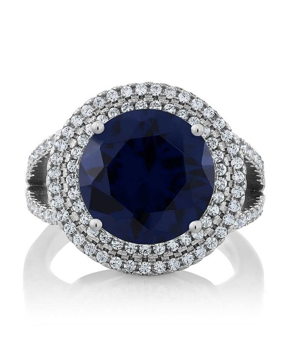 Gem Stone King 7.56 Ct Round Blue Simulated Sapphire 925 Sterling Silver Ring - CC11PNC6907