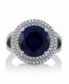 Gem Stone King 7.56 Ct Round Blue Simulated Sapphire 925 Sterling Silver Ring - CC11PNC6907