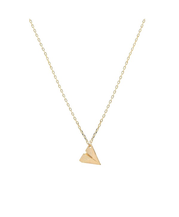 chelseachicNYC Handmade Tiny Jewel Brushed Metal Paper Plane Necklace - CI128982XLF