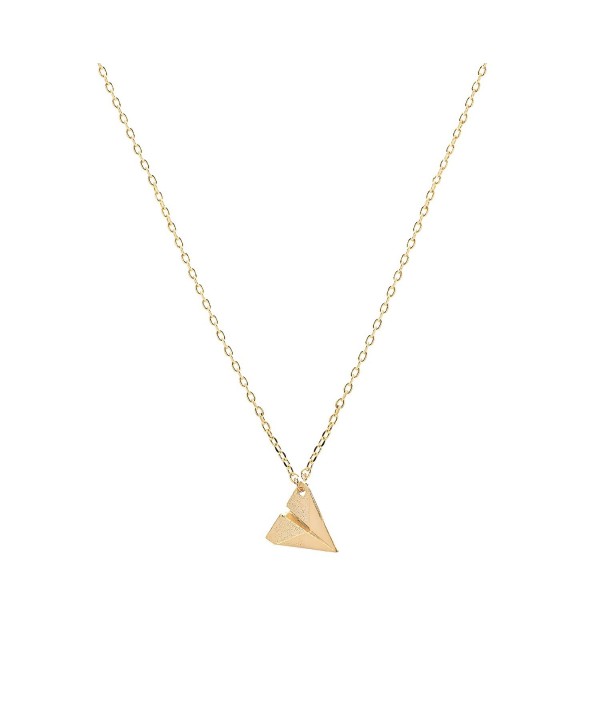 chelseachicNYC Handmade Tiny Jewel Brushed Metal Paper Plane Necklace - CI128982XLF