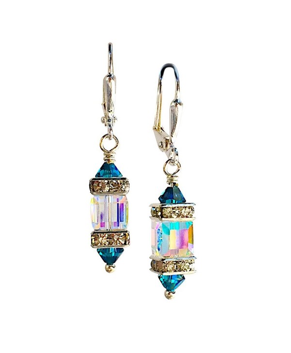 HisJewelsCreations Clear Square Cube and Blue Crystal Rhinestone Squardelle Earrings - C612E4ZJGS5