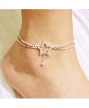Bridal Sexy Crystal Star Shape w/Dangling Double Chains Fashion Design Anklet - CU116FHY0D7