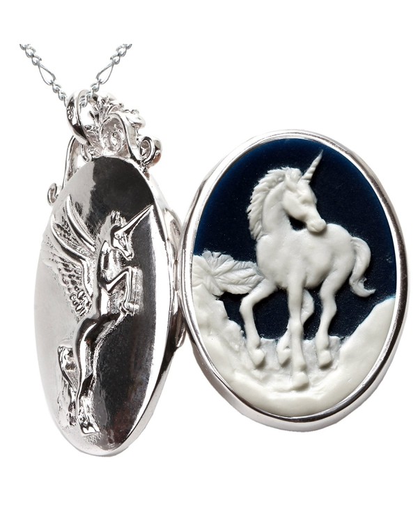 Unicorn Lucky Necklace Photo Folder Pendant Pegasus Locket Jewelry 2pc Chain Pouch for Gift - CF125Q4Z9Q1