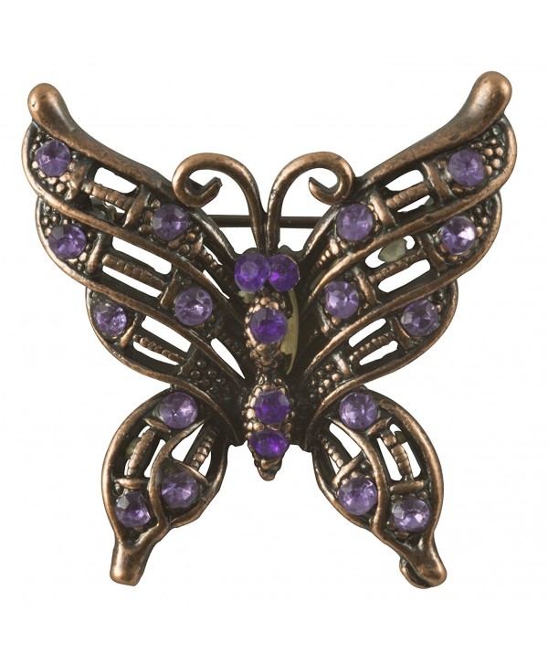 Petite Victorian Butterfly Brooch in Antique Copper Finish with Purple Stones - CA117ICJ7Z9