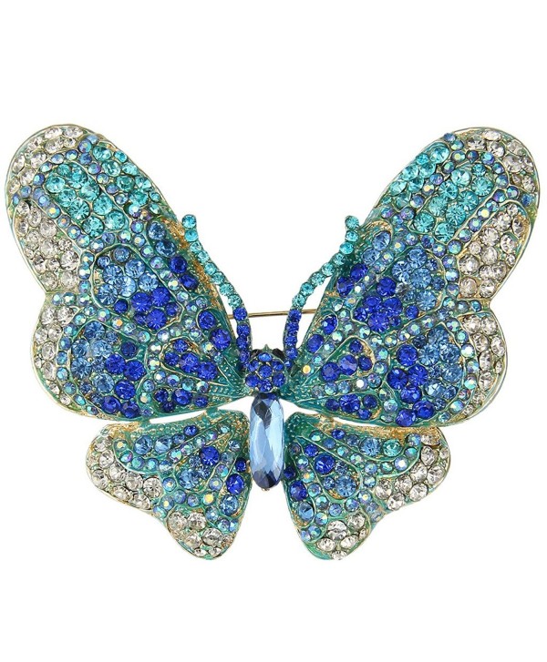 EVER FAITH Women's Austrian Crystal Butterfly Brooch - Blue Gold-Tone - CS11W0I64KR