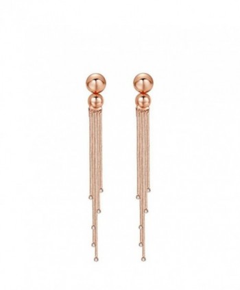 Carfeny Rose Gold Crystal Simple Long Tassel Wedding Earrings for Women 4.53" - CF184XXQM7X