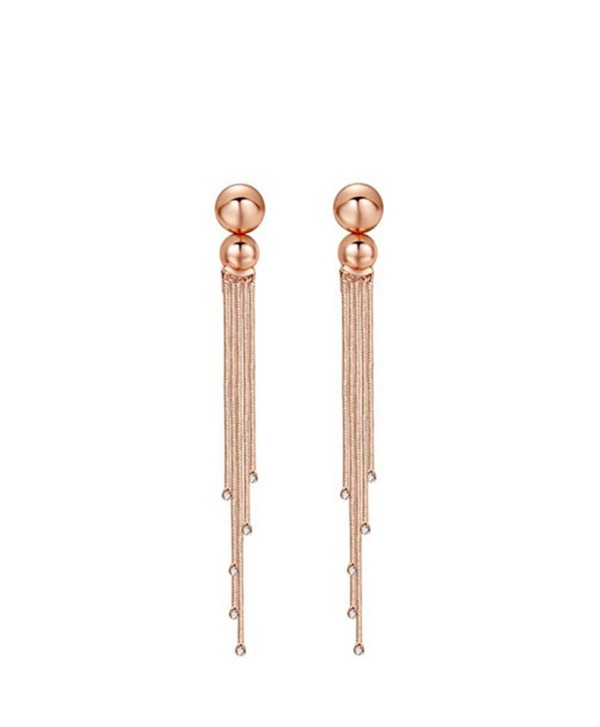 Carfeny Rose Gold Crystal Simple Long Tassel Wedding Earrings for Women 4.53" - CF184XXQM7X