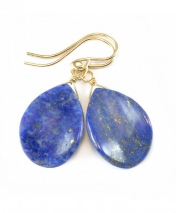 14k Gold Filled Lapis Lazuli Earrings Blue Smooth Curved Teardrop Shaped Denim - C012CPCG7FT