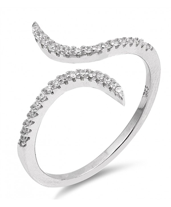 Open White CZ Criss Cross Adjustable Ring .925 Sterling Silver Band Sizes 4-10 - CI1832AQSZ6
