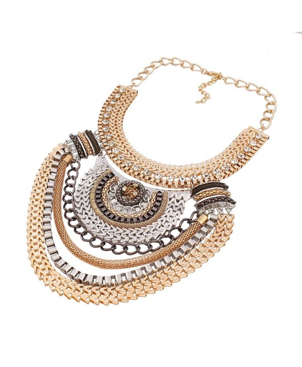 Retro Multi Strand Necklace Chunky Choker Ethnic Tribal Gold Plated ...