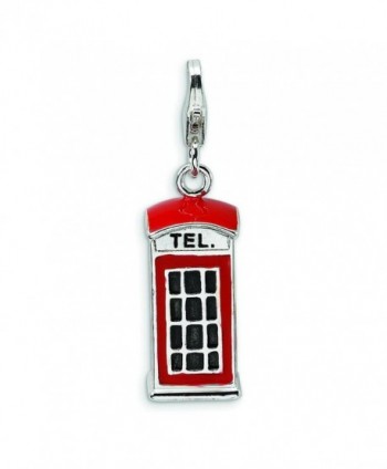 Sterling Silver Enameled Phone Booth LobSterling Clasp Charm - CJ114A3XU8D