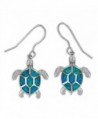 Sterling Silver Synthetic Blue Opal Turtle Dangle Earrings - C41295WJZFL