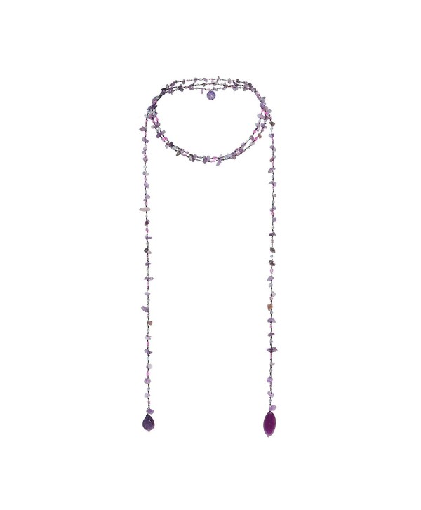 Sparkling Aura Purple Quartz-Reconstructed Black Agate Lariat Necklace - C9121E9XLNF