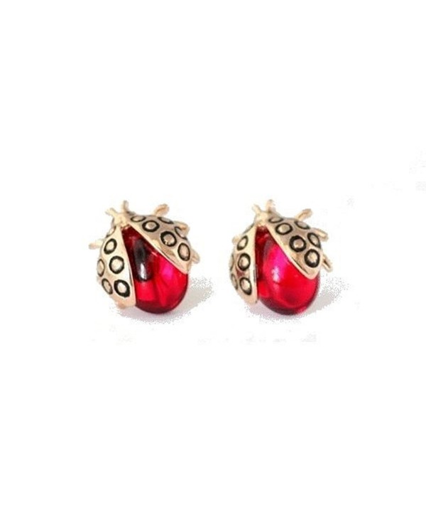 Ladybugs Stud Earrings with Red Zirconia Crystals 18 ct Rose Gold Plated for Women and Girls - CX12MYUP1CD