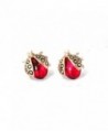 Ladybugs Stud Earrings with Red Zirconia Crystals 18 ct Rose Gold Plated for Women and Girls - CX12MYUP1CD