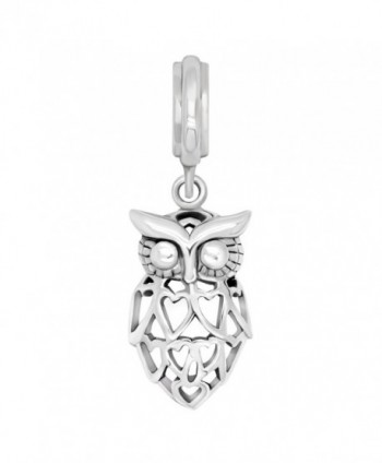 925 Sterling Silver Heart Owl Bird Dangle Bead Charm Fit Major Brand Bracelet - CG12EWP7M33