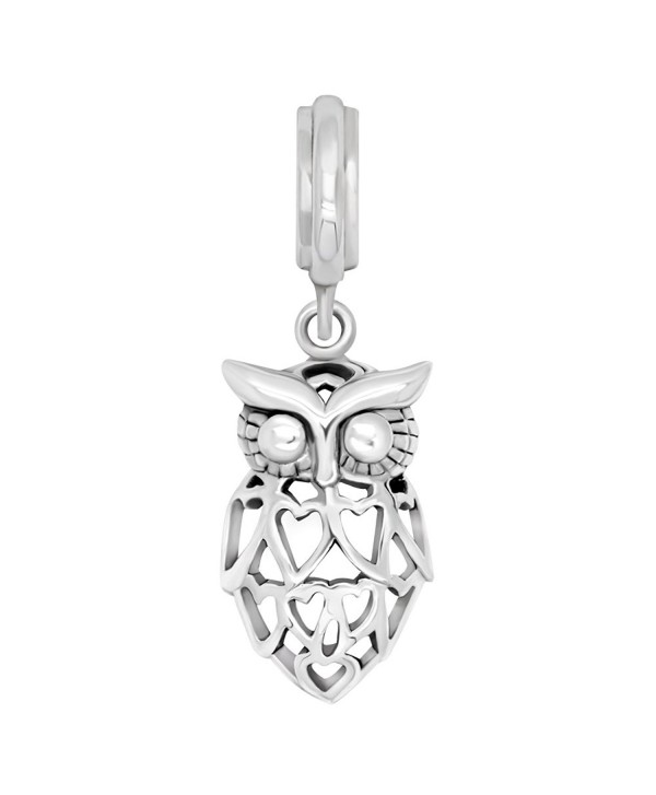 925 Sterling Silver Heart Owl Bird Dangle Bead Charm Fit Major Brand Bracelet - CG12EWP7M33