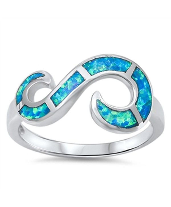 Open Infinity Swirl Blue Simulated Opal Ring New .925 Sterling Silver Band Sizes 6-10 - C7129IKACDN