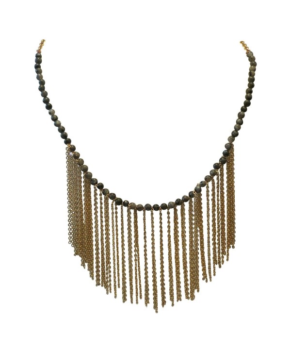 Unique Gold Tone Fringe Gray Black Bead Necklace - CU1240C3Y53
