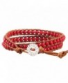 KELITCH Birthstone Semi-precious Gemstone Beads 2 Wraps Leather Bracelets - Red Agate - CG12LMYRD4Z