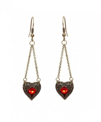 DaisyJewel Red and Bronze Heart Angel Wing Crystal Heart Dangle Earrings - CU12HRQAMBR
