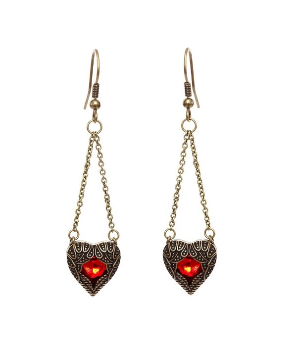 DaisyJewel Red and Bronze Heart Angel Wing Crystal Heart Dangle Earrings - CU12HRQAMBR