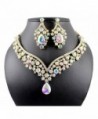 Janefashions Elegant AB Austrian Rhinestone Crystal Bib Necklace Earrings Set N1623g Gold - CB12F75SRX1