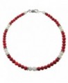 Womens Red Dolomite- Mother of Pearl & Sterling Silver Ladies Beaded Gemstone Anklet with Daisies - CS11BBMQF8T