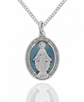 Heartland Women's Sterling Silver Oval Blue Enamel Miraculous Medal + USA Made + Pick Chain - CX1896Y62UC