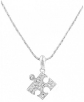 Silvertone Iced Out Puzzle Piece Pendant with an 15 Inch Snake Chain Necklace (B-1686) - C211FBA58DJ