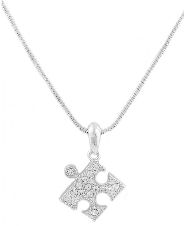 Silvertone Iced Out Puzzle Piece Pendant with an 15 Inch Snake Chain Necklace (B-1686) - C211FBA58DJ