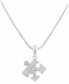 Silvertone Iced Out Puzzle Piece Pendant with an 15 Inch Snake Chain Necklace (B-1686) - C211FBA58DJ