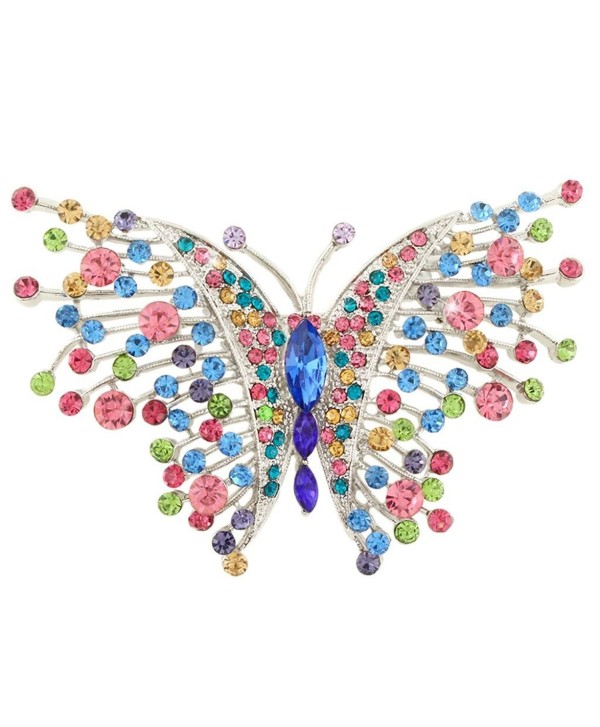 PinMart Pinmart's Silver Plated Blue Rhinestone Butterfly Brooch Pin