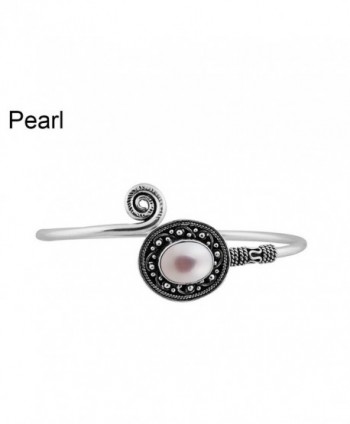 4.20ctw-9x11 mmOval Genuine Gemstone & Created & 925 Silver Plated Bangle Made By Sterling Silver Jewelry - Pearl - C5182LLR8EU