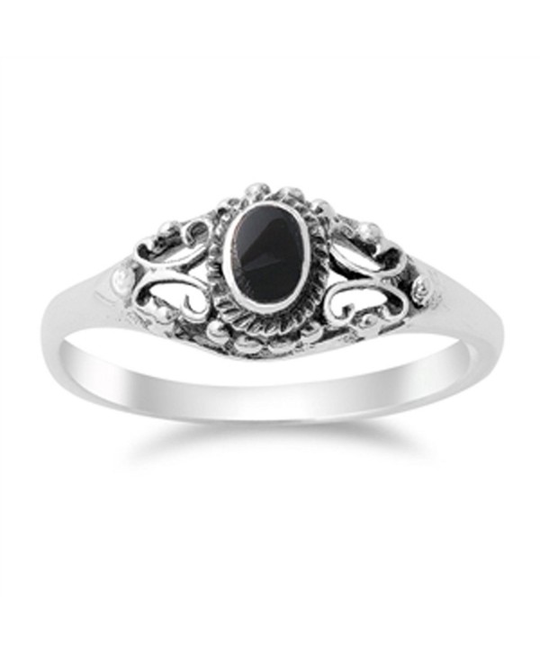 Vintage Oval Black Onyx Beaded Design Ring 925 Sterling RG 3513